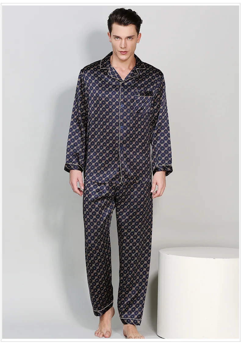 Элегантные мужские пижамы из шелка с длинным рукавом, новинка, Сексуальная Домашняя одежда, благородная простая Шелковая пижама для мужчин