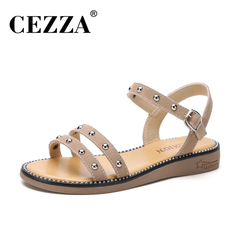 CEZZA 2019 летние женские замшевые сандалии на плоской подошве Оригинальные с