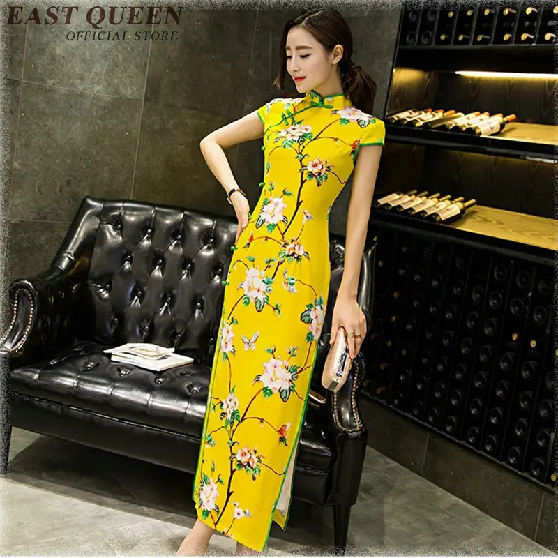 Традиционное китайское современное платье qipao с длинным рукавом Длинное