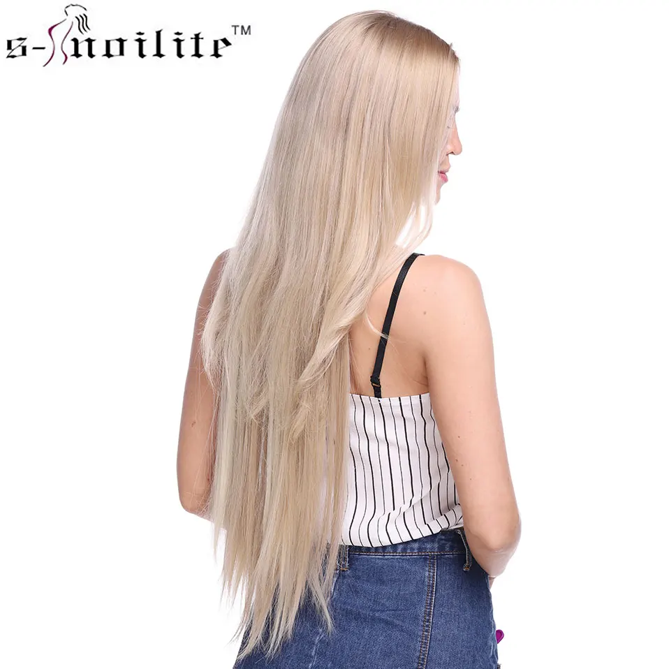 SNOILITE 8 шт./компл. 26 дюймов 18 зажимы длинные прямые волосы на заколках для наращивания из искусственных волос заколки для волос для женщин, черный парик, заколки, заколки для волос
