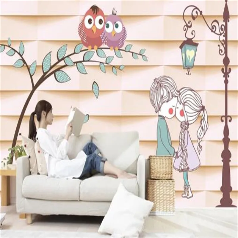 

Custom Photo Wallpapers Cartoon Pattern Girl Boy Murals Modern Wallpapers for Walls 3D For Living Room Home Decor Flowers Tree