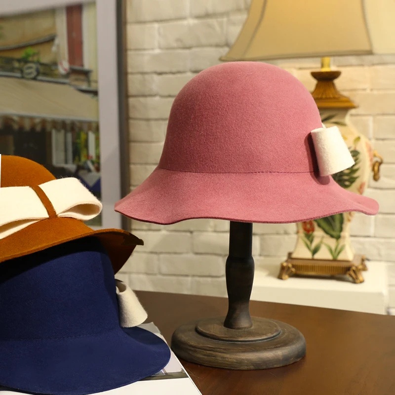 Новое поступление Зимняя шерстяная шляпа с бантом женская элегантная Ретро фетровая шерстяная шляпа женская версия теплая купольная шляпа... от AliExpress WW