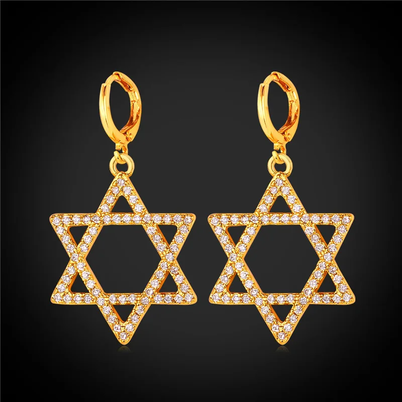 

Brand Star Of David Cubic Zirconia Earrings Romantic Magen Fashion Jewelry Gold Color Drop Earrings For Women E2310