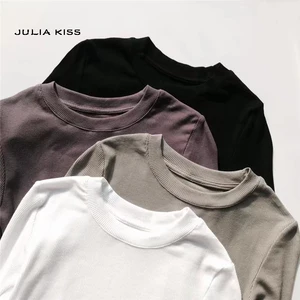 Женская футболка в рубчик, с круглым вырезом и длинным рукавом, приталенная, для размера XSS