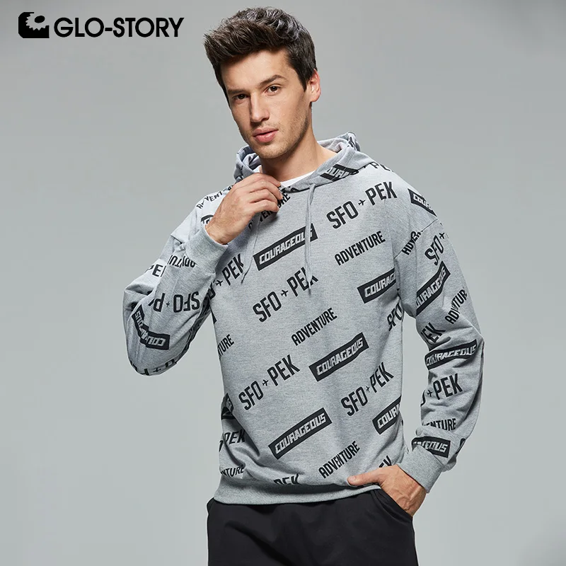 GLO-STORY 2019 новые весенние Для Мужчин's Modis Письмо печати высокая уличная Толстовка