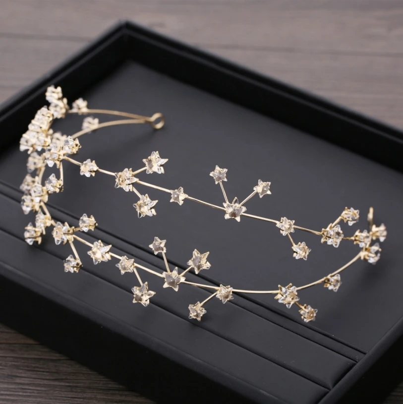 New Golden Bridal Headdress Star Headband Crown Hair Accessories Exquisite Handmade Crystal Wedding Jewelry | Украшения и