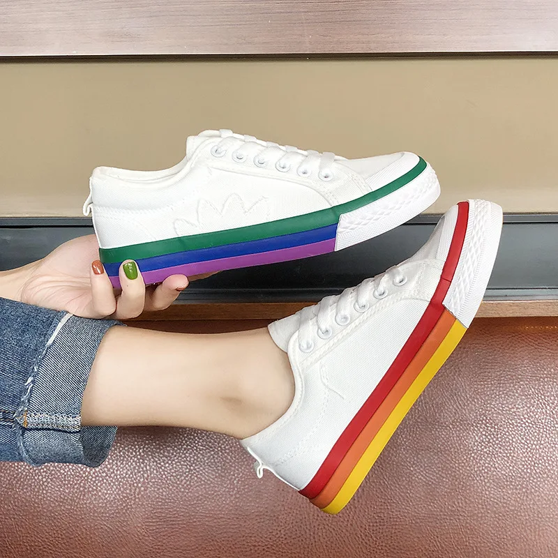 2019 г. Летние популярные модели корейской моды радуги Повседневная парусиновая