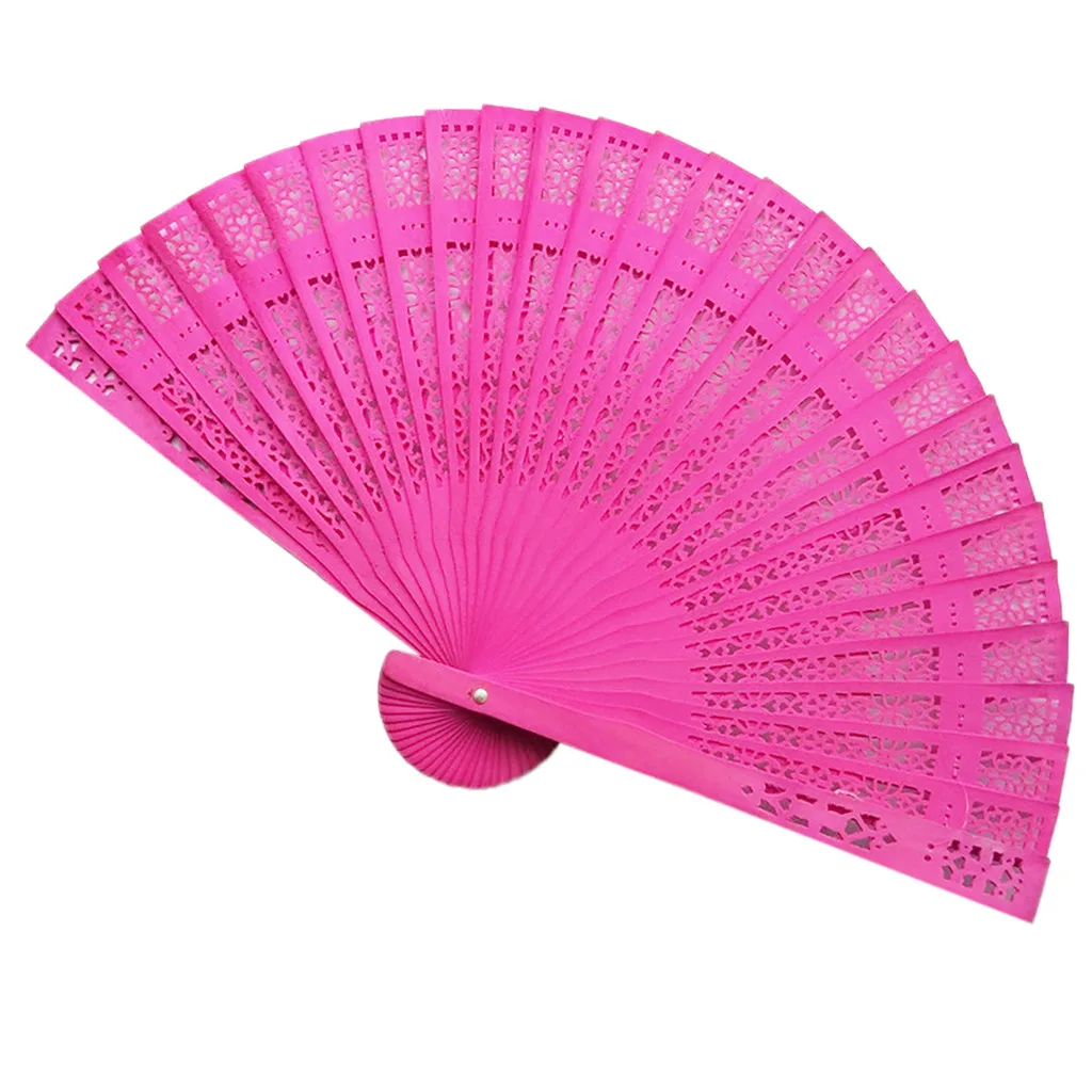Hot Pink Веер из сандалового дерева ажурный резной деревянный веер Свадебный вентилятор 20 см - Color: Hot Pink