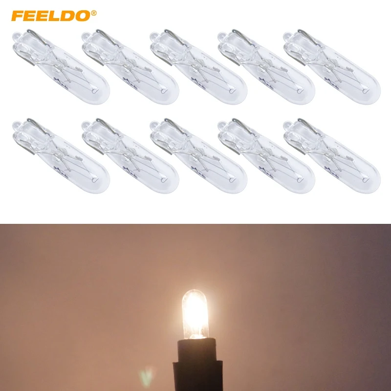 FEELDO 50pcs Car T5 Wedge 12V 1.2W Halogen Bulb External Halogen Lamp Replacement Dashboard Bulb Light #CA2933