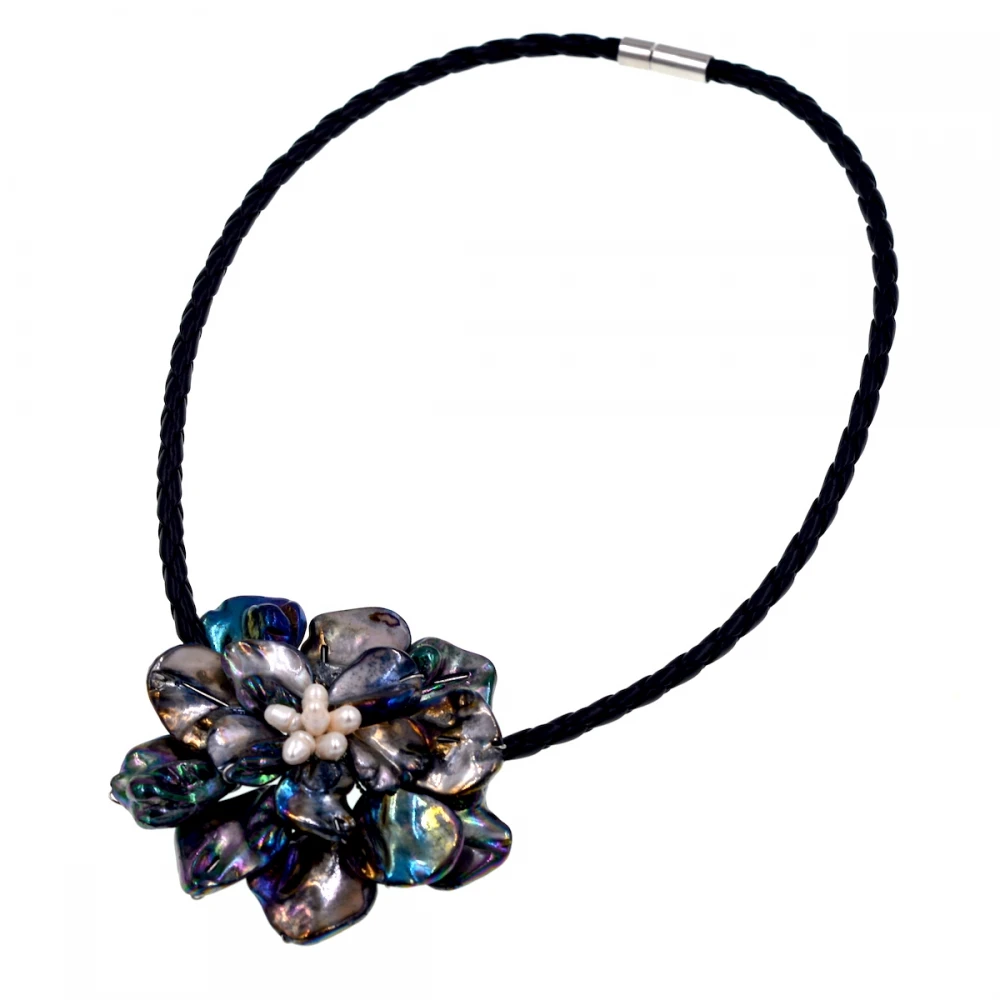 Ожерелье с белым жемчугом и черным цветком в стиле барокко 2017|brand jewelry|jewelry brandflower