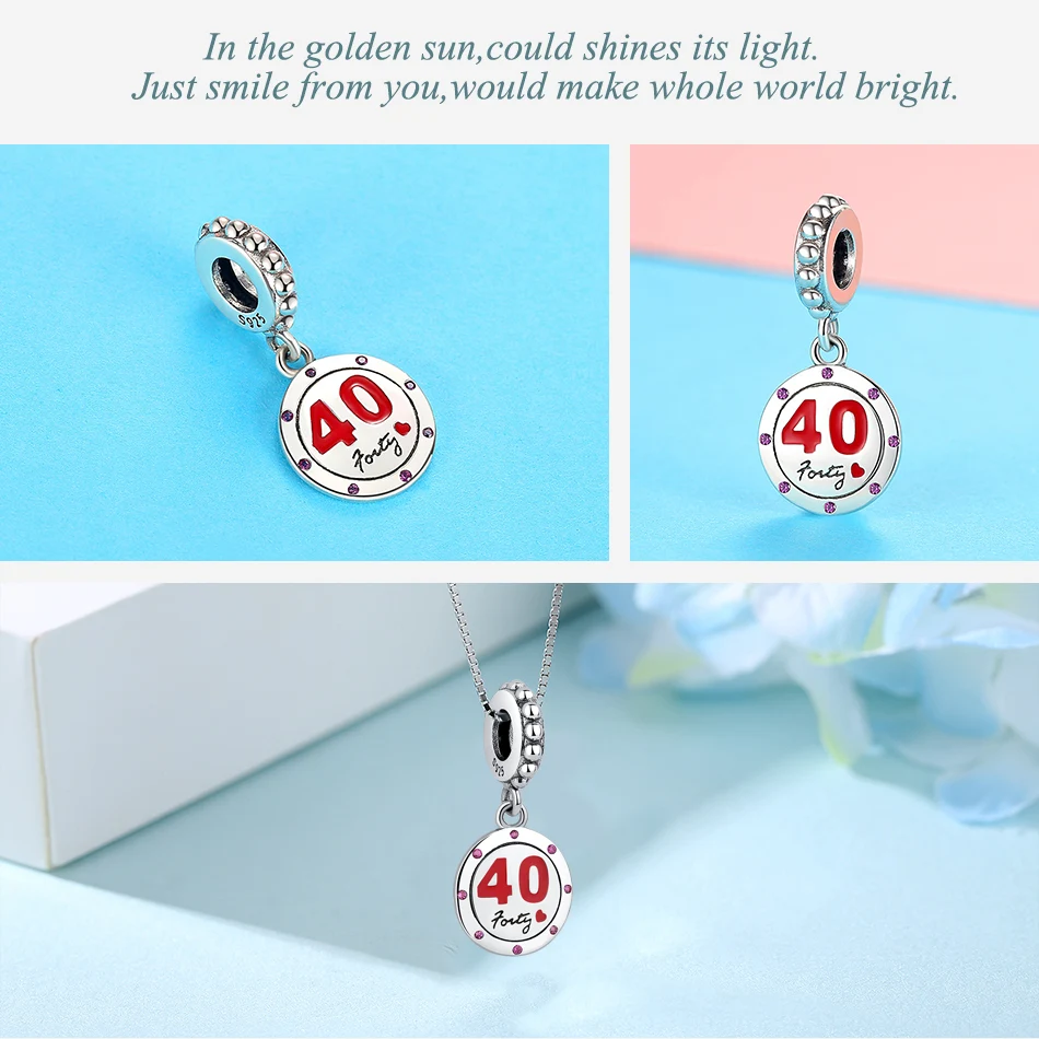 

BELAWANG 925 Sterling Silver 40 Pendant Charm Red Enamel CZ Crystal Bead Fit Original Charms Bracelet Beads for Jewelry Making