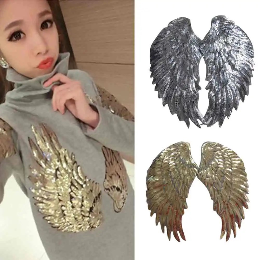 1Pair Clothes Sewing Decoration Patches Applique Motif Angel Wings Sequins Iron-On Embroidered Patch Drop Shipping #0528 | Дом и сад
