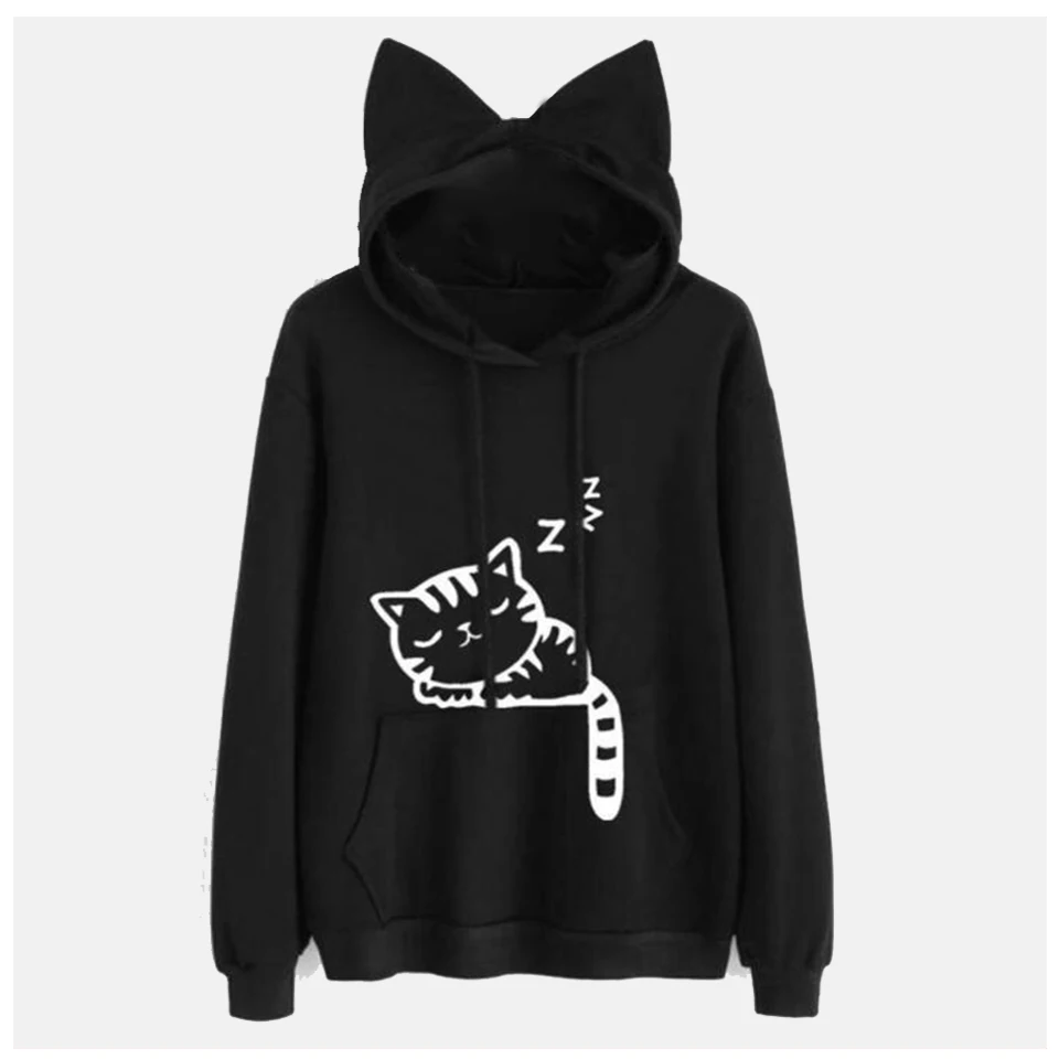 Женская толстовка с капюшоном розовая большого размера принтом кота для сна и