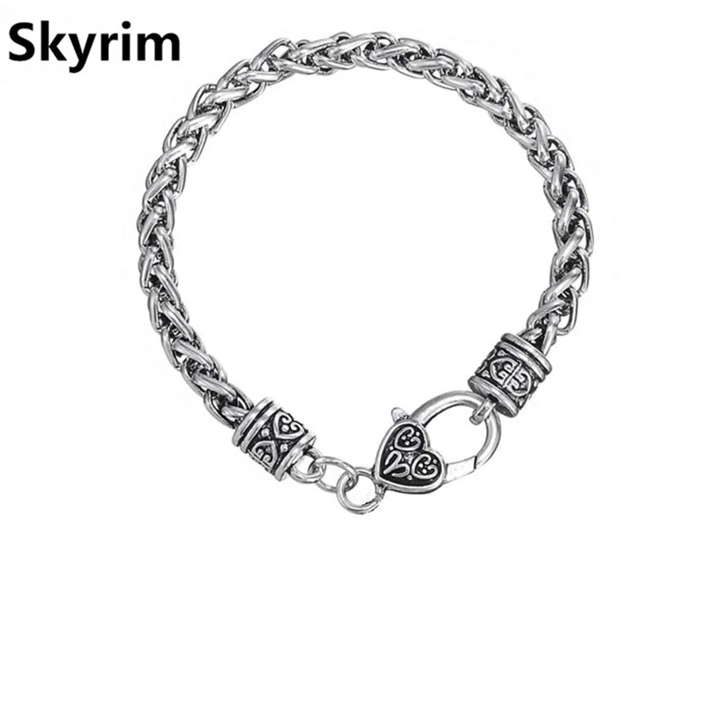 Skyrim DIY 20 см длина пшеничная цепочка Браслет Античное посеребренное сердце Омаров