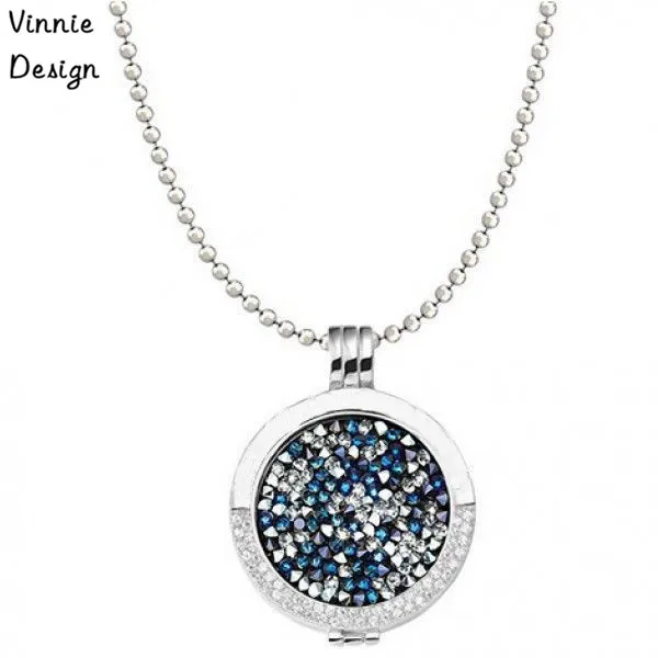Vinnie Design Jewelry 80cm silver chain with medium carrier and Deluxe multi Pacific blue crystal coin set pendant necklace | Украшения и