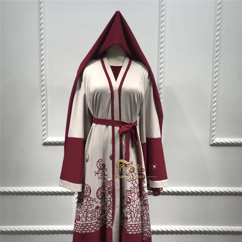 Мусульманское платье красное модное в Дубае с модным принтом одежда для молитв Eid