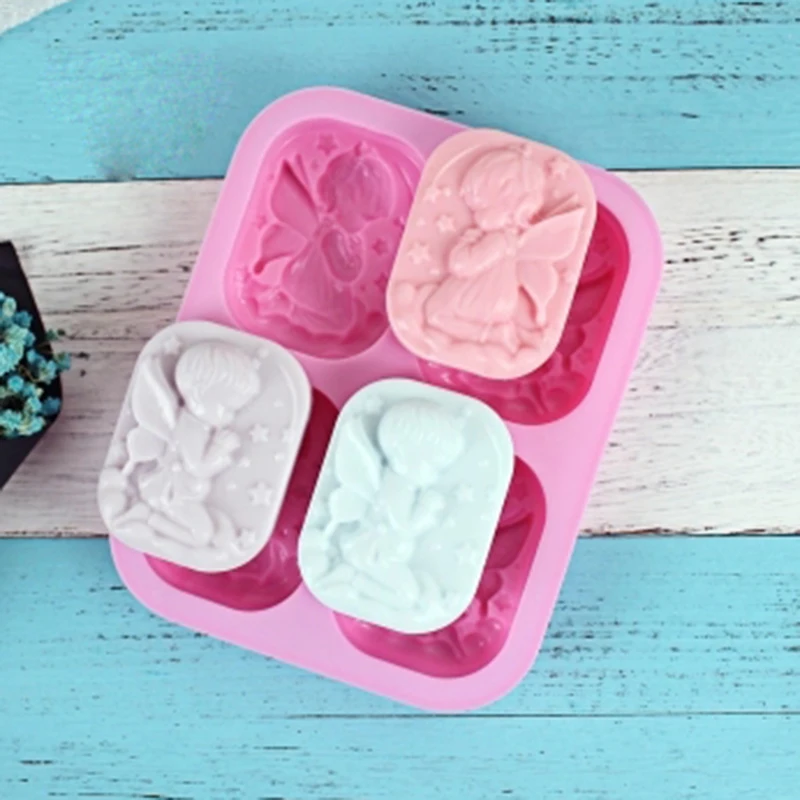 Форма для мыла в виде ангелов из пищевого силикона с 4 отверстиями инструмент