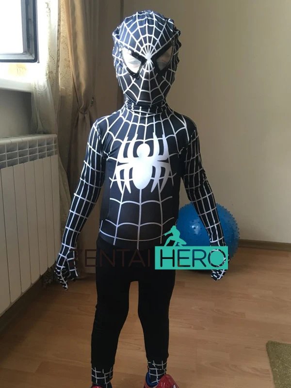 Бесплатная доставка DHL новинка 2017 года черный Детский костюм Человека-паука для