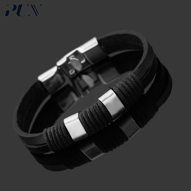 Мужские и женские браслеты PUN punk braclet Кожаные плетеные с цепочкой 2018|Браслеты