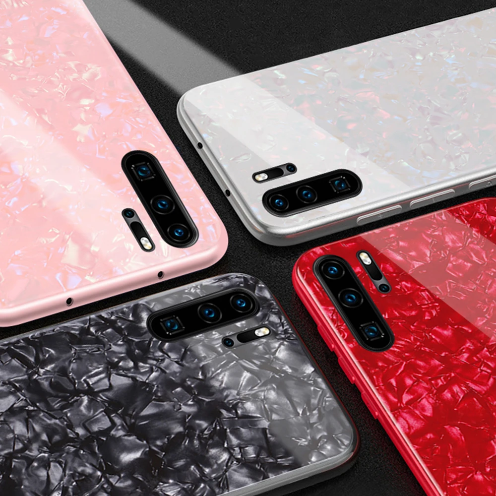 Задняя крышка из закаленного стекла для Huawei P30 20 10 Pro Plus Mate Bling Conch Глянцевая