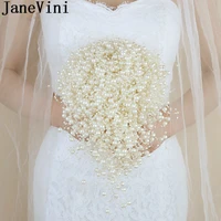 janevini elegant pearls bridal bouquet waterfall bride wedding bouquets brooch ribbon boutonniere wristband ivory flower bukiety
