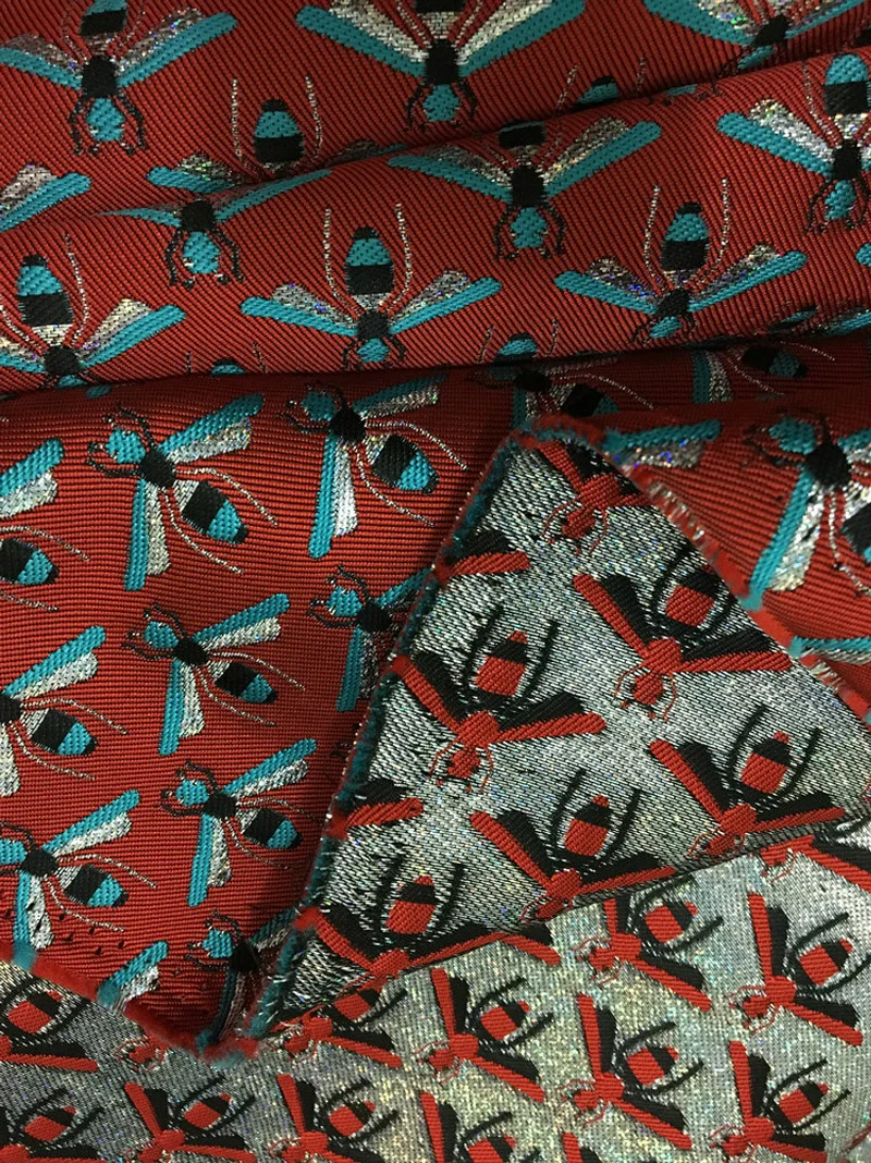 Металлическая парча жаккардовая ткань для женского платья пальто Tissu полиэстер ткань Золотая Пчела парча жаккардовая ткань 145 см Ширина