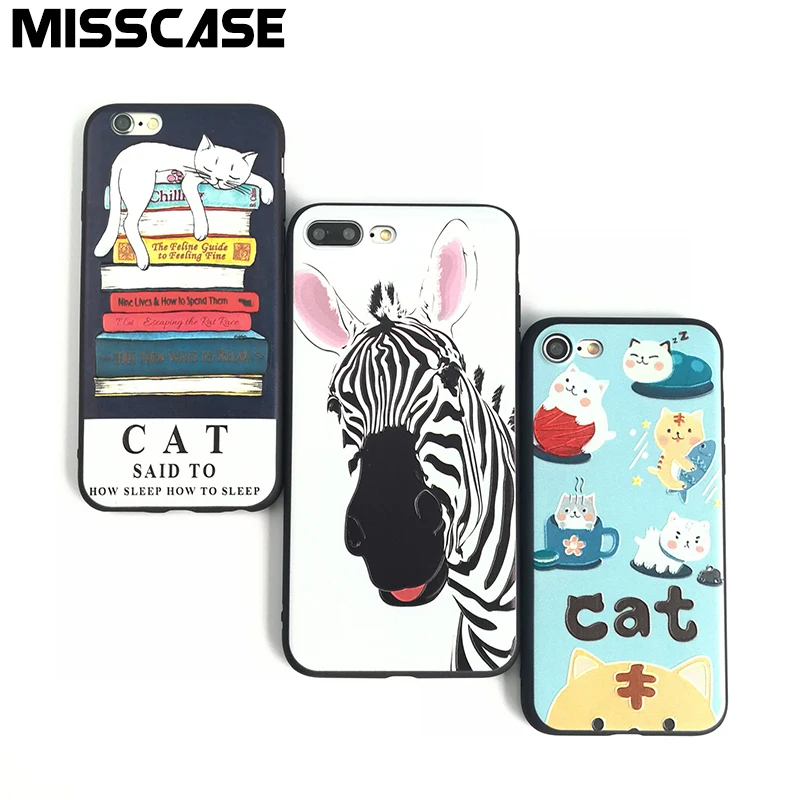 Misscase рельеф 3D милый кот Телефонные чехлы для iphone 8 7 6 S плюс TPU Мягкие силиконовые