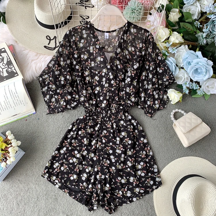 Модный богемский пляжный цветочный игровой костюм с коротким рукавом женский