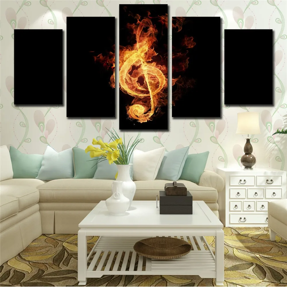 5 шт. HD принты картины на холсте абстрактный огонь нот символ стены Плакаты Декор