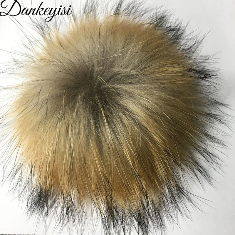 DANKEYISI Wholesale 12Pcs Real Fur Pompoms 13-17cm DIY Raccoon Fox Fur Pom Poms Fur Balls For Hats Cap Scarf Shoes Accessories