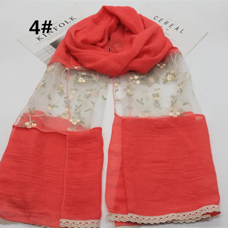 Модный хлопковый шарф высокого качества разных цветов длиной 180*73 см кружевной