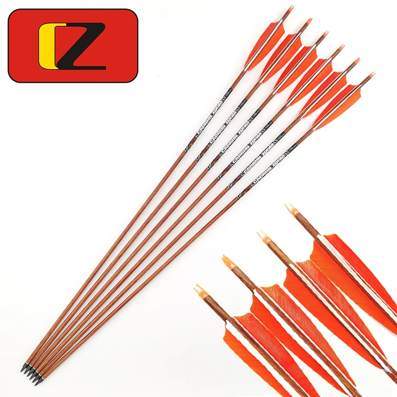 Pinals Archery Spine 400 500 600 32 Inch Carbon Arrow Shaft Turkey Feather Points Recurve Traditional Bow Longbow Hunting 12PCS