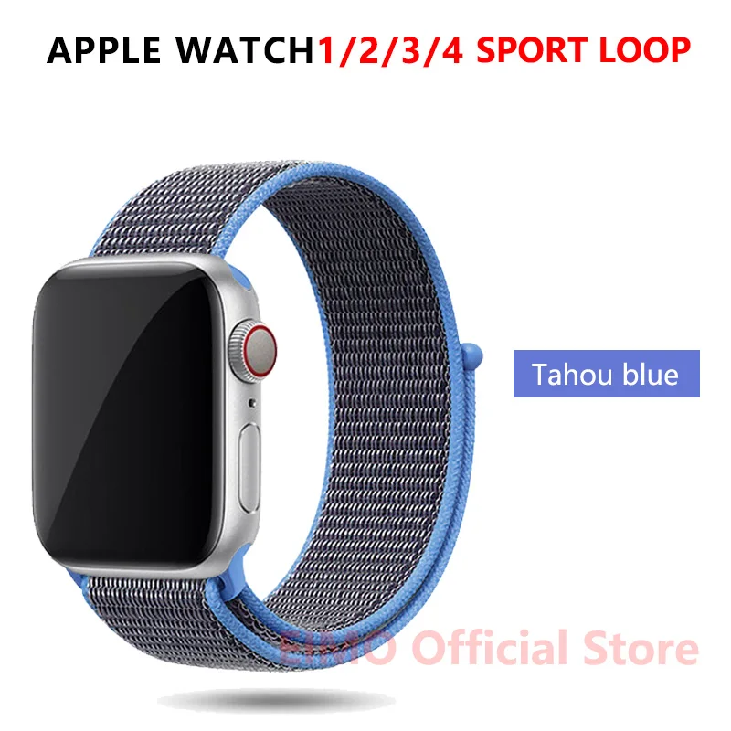 tahoe blue EIMO ремешок для Apple Watch ремешок 44 мм 40 мм Apple Watch 4 5 3 2 1 iwatch ремешок 42 мм 38 мм Спортивная петля нейлоновая петля браслет ремешок для часов - Цвет ремешка: tahoe blue