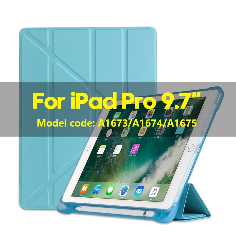 ПУ; кожа; силикон чехол для iPad Pro 9," с держателем карандашей Смарт мульти складной Стенд противоударный чехол для iPad Pro чехол 9,7 - Цвет: For Air 1-Blue