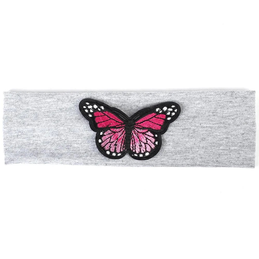 Pink Light gray Geebro Детские Девочки волосы группы детей бабочка Детская повязка на голову тюрбан из хлопка плоская эластичная лента для волос аксессуары для волос DT723 - Цвет: Pink Light gray