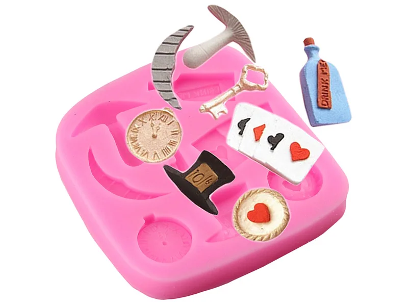 Alice Wonderland 3D Poker Fondant Cake Decorating Tools Cake Border Silicone Molds Cupcake Chocolate Gumpaste Candy Clay Moulds