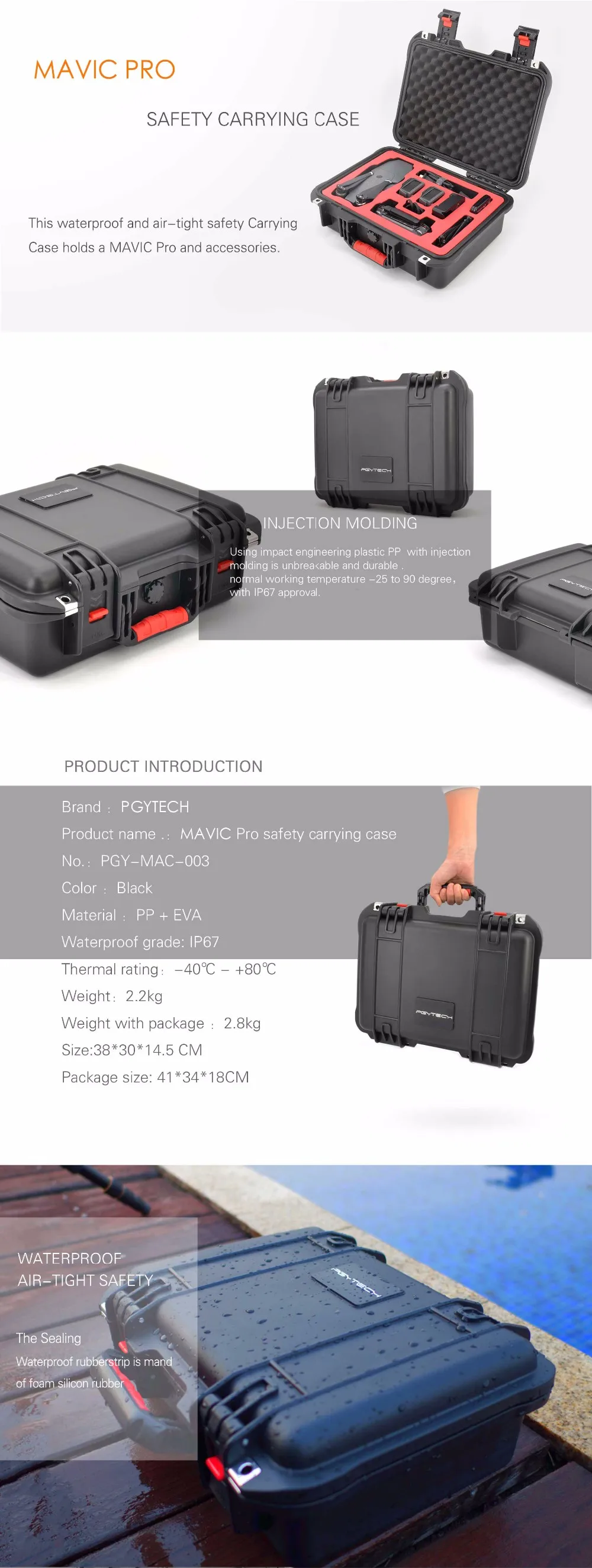 PGYTECH защитный чехол для переноски для DJI Mavic Pro& Platinum Drone аксессуары водонепроницаемый жесткий EVA пена сумка Fpv RC запчасти