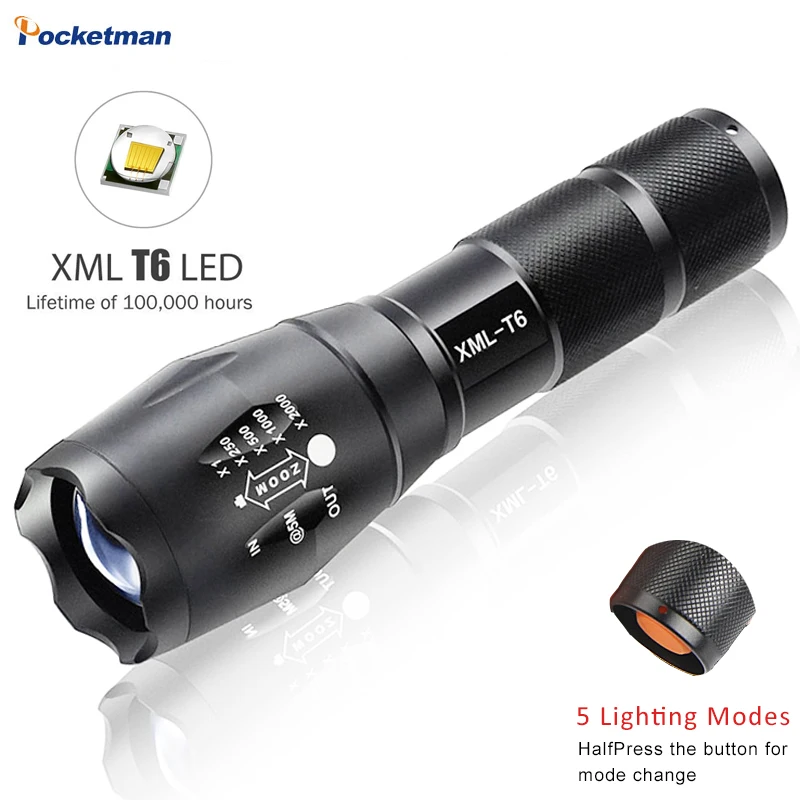 Светодиодный фонарик 3800 люмен Cree xm-t6 Масштабируемые светодиодный фонарик для 18650/AAA черный Водонепроницаемый Linterna светодиодные фонари для кемпинга