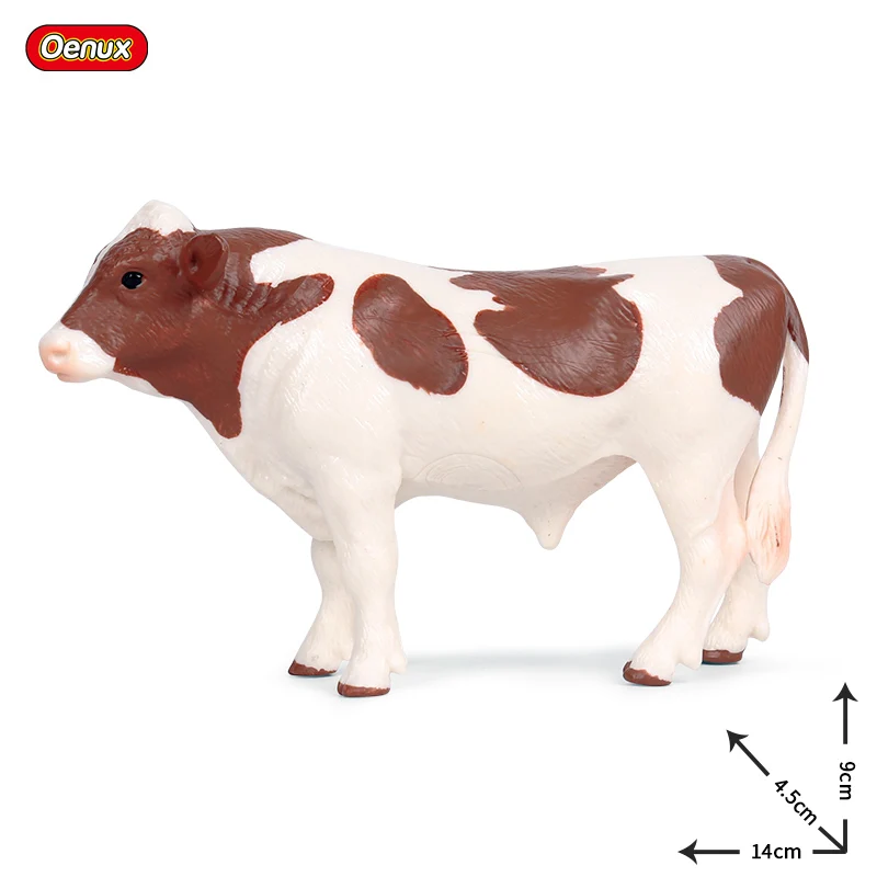 cow Oenux милые животные ферма молоко корова моделирование мясо птицы Крупный рогатый скот теленок бык Фигурки Коллекция ПВХ прекрасная модель игрушки Детский подарок - Цвет: cow