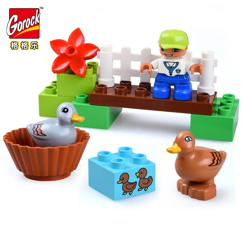 GOROCK Большой размер DIY Happy Farm Zoo с животными набор Duplo блоки кирпичи развивающие
