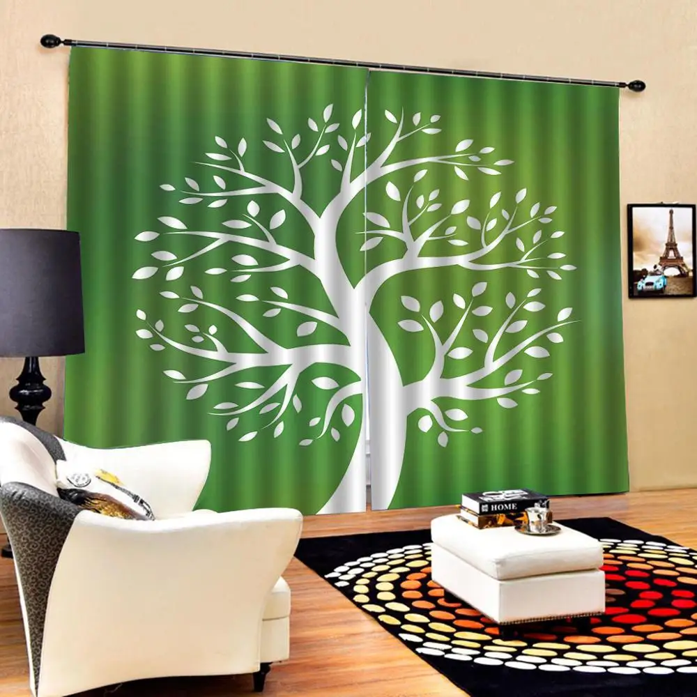 Зеленые занавески с рисунком деревьев рисунок природы для гостиной спальни