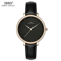ibso new brand fashion simple women watches 2021 green genuine leather strap ladies quartz watch female waterproof montre femme