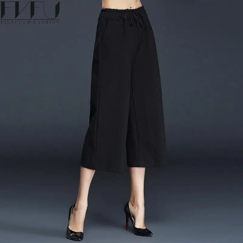 Новая мода 2018 брюки Для женщин Демисезонный элегантные черные широкие ноги