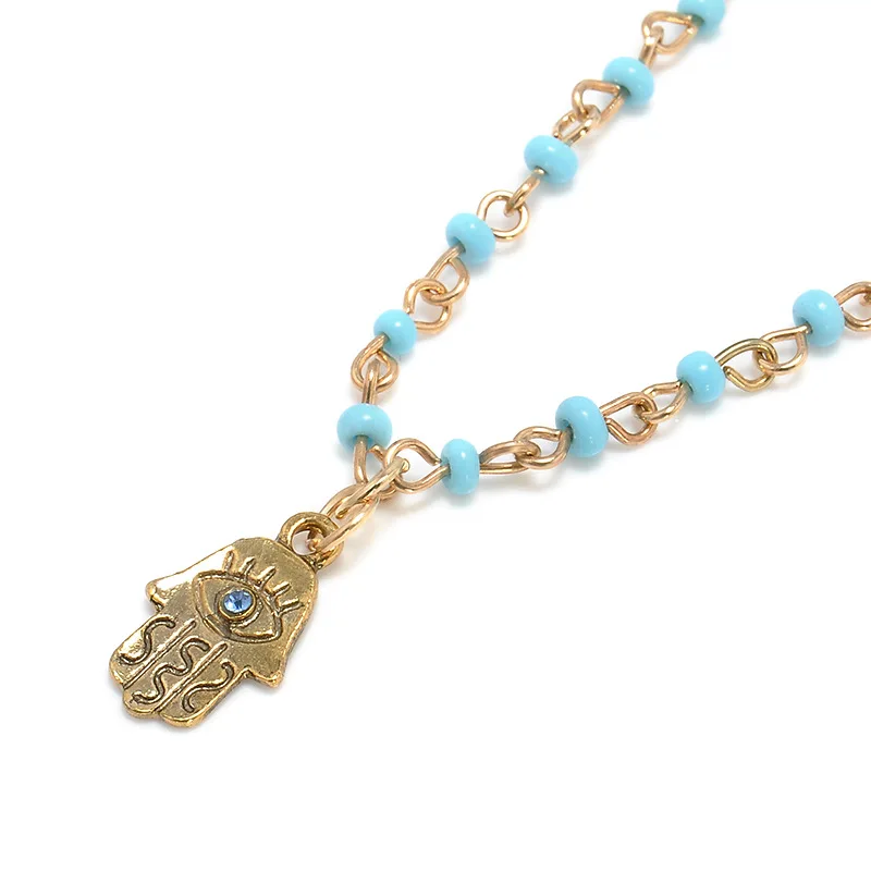 Винтажное многослойное золотое ожерелье с ручной подвеской Fatima Hamsa богемное