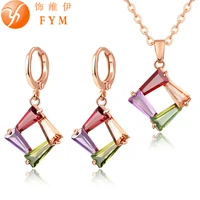 beautiful rose gold color necklace earrings jewelry sets fashion colorful crystal zirconia wedding bridal jewelry set for women
