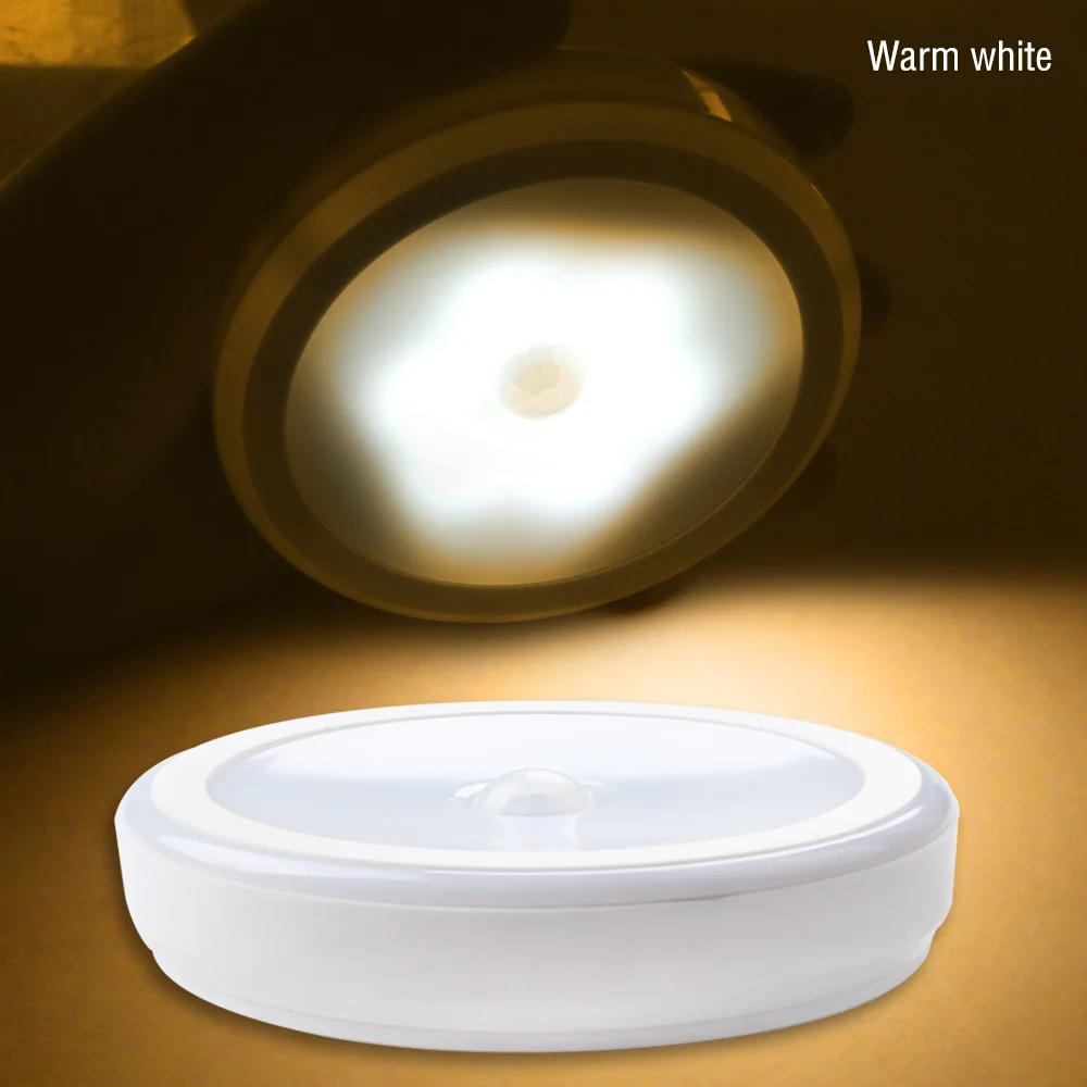 warm white 0.3W 6 светодиодный Ночной светильник с датчиком движения PIR, ночной Светильник для шкафа, коридора, шкафа, Индукционная лампа, магнитный настенный светильник, 3х батарейки AAA - Испускаемый цвет: warm white 0.3W