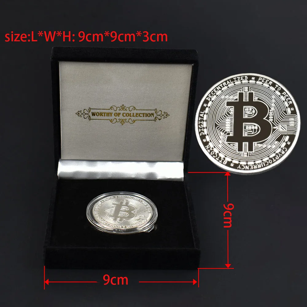 Позолоченная монета биткоинов с подарочной коробкой металлическая памятная