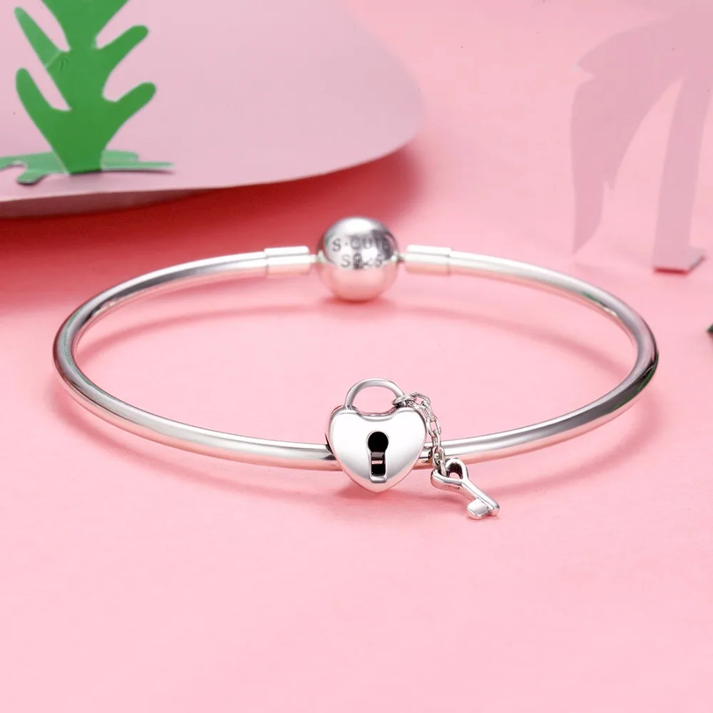 SILVERCUTE подлинный 925 стерлингового серебра ключ и замок в Сердце Бусина Шарм для
