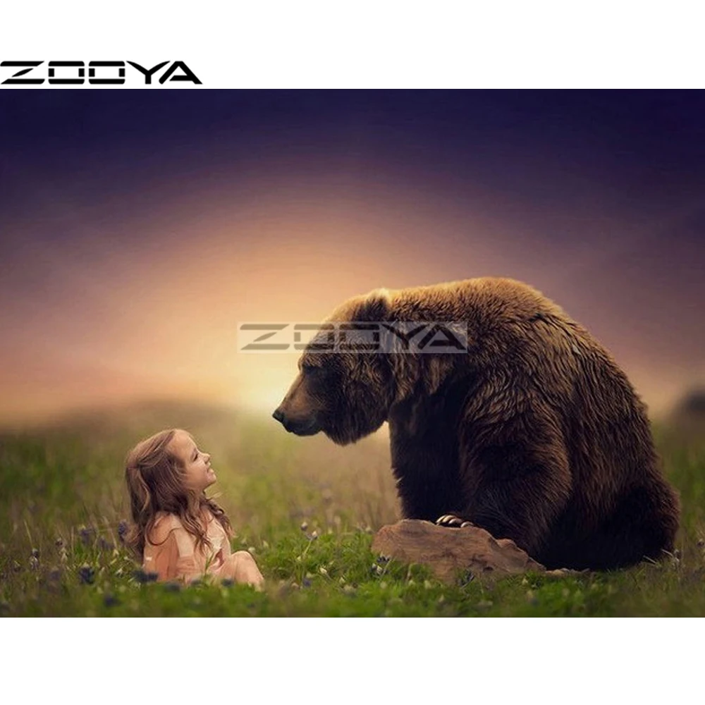 

ZOOYA Needlework Diamond Painting Full Drill Diamond Embroidery Bear And Girl Handmade Set For Embroidery Mosaic Pattern R1896