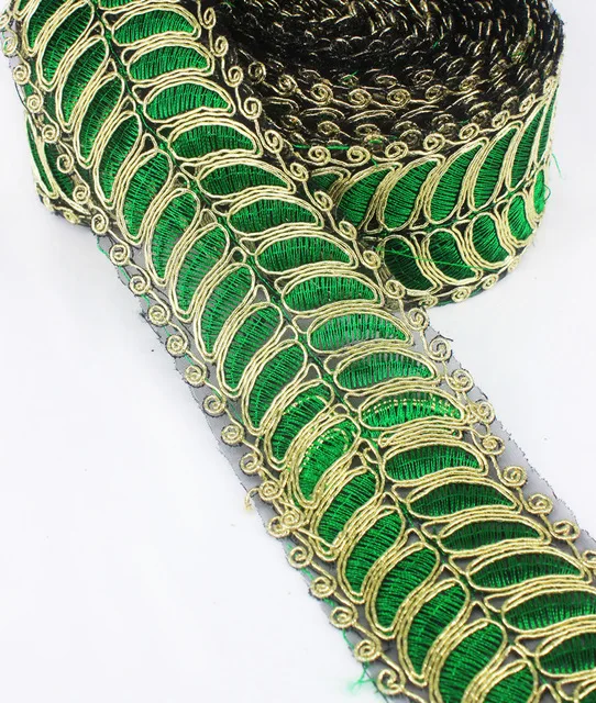 2 ярдов Золотой Зеленый Африканский шнур аппликация кружевная ткань отделка